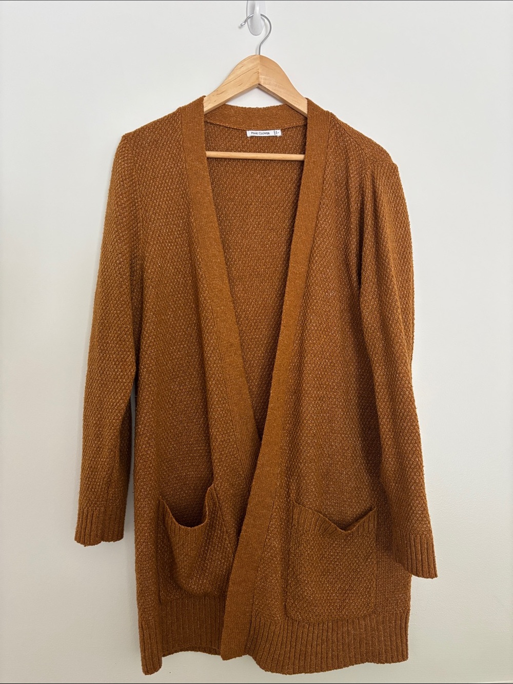 Pink Clover Open-Front Cardigan Sweater - Rust Brown
